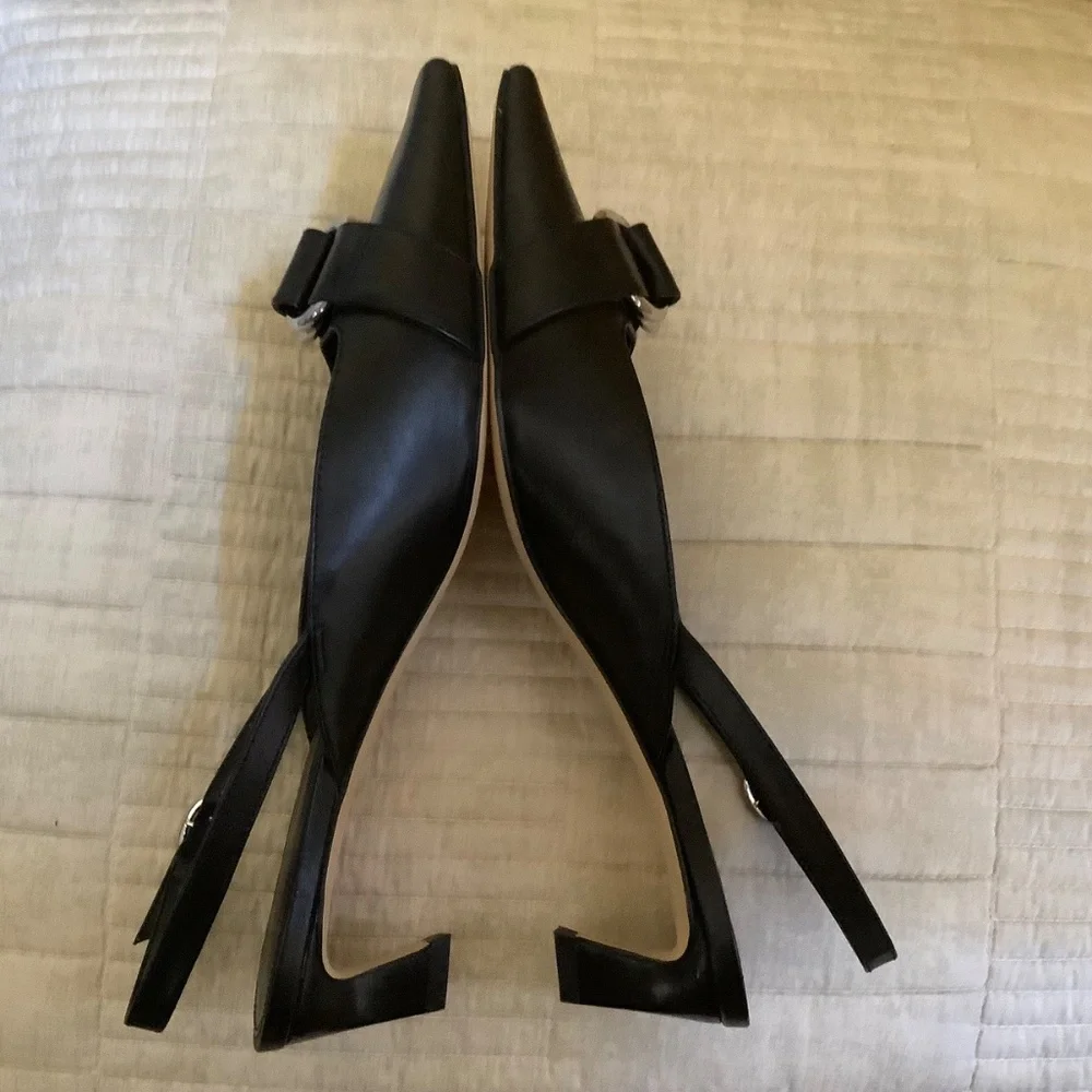 MICHAEL Michael Kors Jaden Leather Kitten Heel Sling Pumps Black SZ 9.5